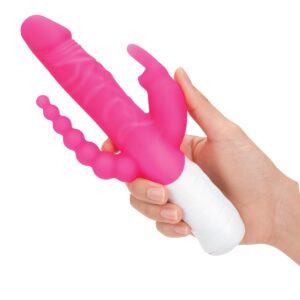 Rabbit Essentials RR Rechargeable Slim Double Penetration Rabbit Vibrator Hot Pink